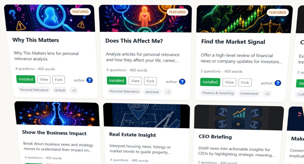 The SoWhatify marketplace showing featured lenses